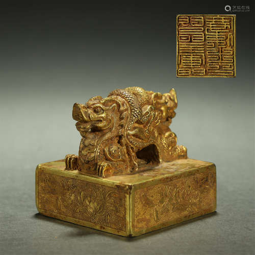 Bronze gilded dragon head seal