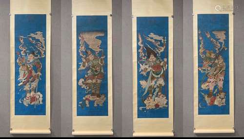 Ding Guanpeng: a Chinese painting with four heavenly kings a...