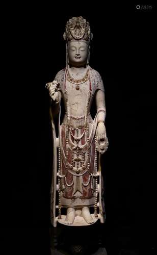 A NORTHERN QI DYNASTY WHITE MARBLE BODHISATTVA STAND STATUE