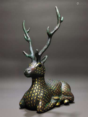 A WARRING STATES GOLD AND SILVER INLAID BRONZE DEER