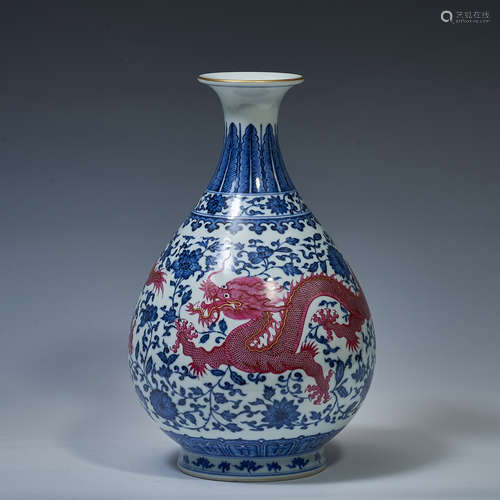 Blue and white alum Red Dragon Flower Decorative jade pot sp...