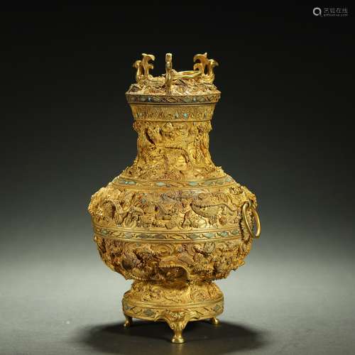 Silver gilt dragon wine vessel