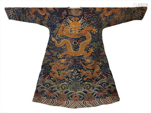 A COURT DRAGON ROBE WITH GOLD THREAD BROCADE DESIGN