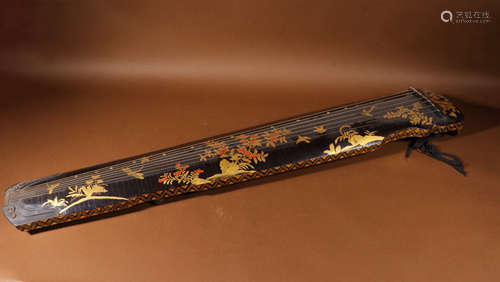 A CHINESE LACQUER GOLD DRAWING GU CHIN