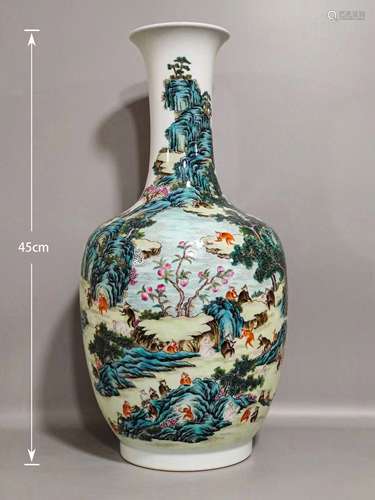 A QING DYNASTY FAMILLE ROSE HUNDREDS MONKEY ORNAMENTAL BOTTL...