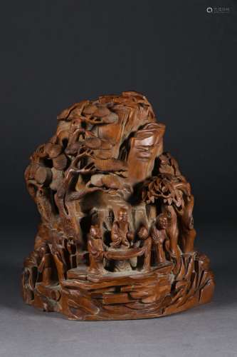 A QING DYNASTY BOXWOOD FIGURE STORY ORNAMENT