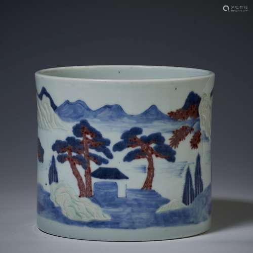 Blue and white underglaze red landscape decorative brush sea