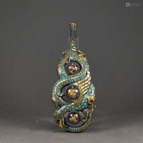 A WARRING STATES GOLD AND SILVER INLAID DRAGON GRAIN BELT HO...