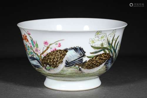 A QING DYNASTY ENAMEL QUAIL BOWL