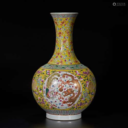 Pastel vase with window opening, dragon and Phoenix flower d...