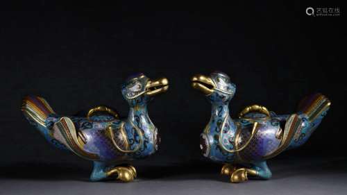 A PAIR OF QING DYNASTY CLOISONNE GOOSE DECORATIONS