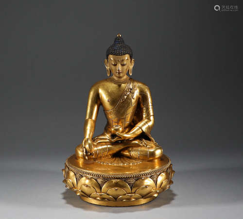 Qing Dynasty - Gilt Bronze Shakyamuni Buddha