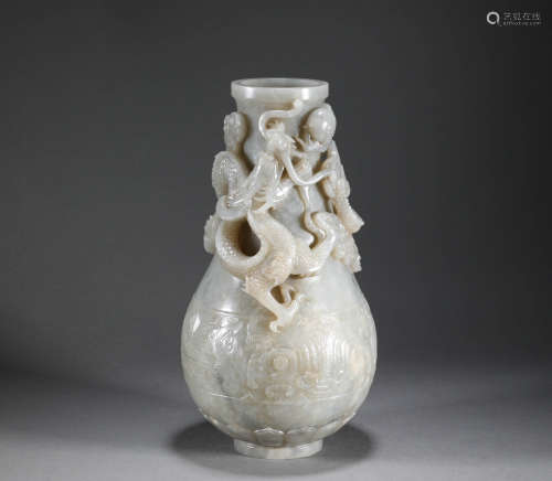 Qing Dynasty - Hetian Jade Dragon Pattern Jade Vase
