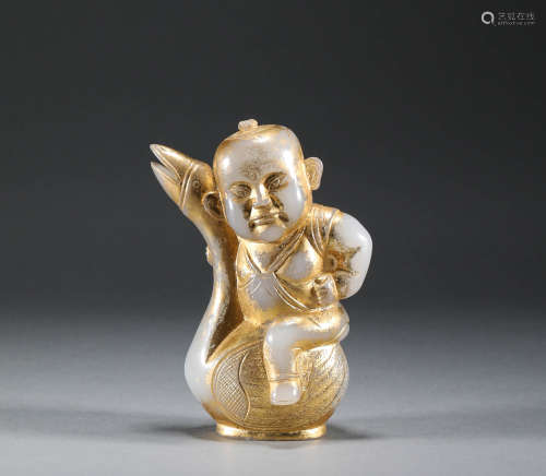 Song Dynasty - Hetian Jade Golden Paint Boy