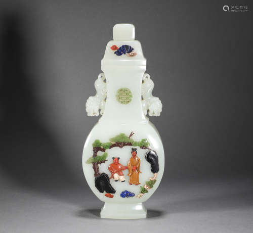 Qing Dynasty - Hetian Jade Hundred Treasures Inlaid Vase