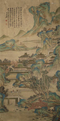 Zhang Daqian - Landscape Pavilion Hanging Scroll on Paper