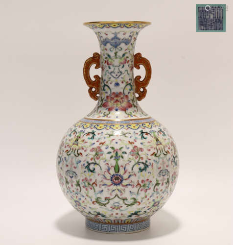 Qing Dynasty - Qianlong Famille Rose Vase with Floral Design