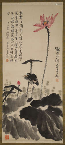 Pan Tianshou - Flowers and Birds Hanging Scroll on Paper