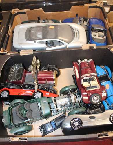 Three boxes of diecast tinplate and plastic model vehicles