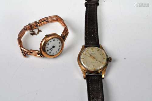 A lady's vintage 9ct gold cased mechanical dress watch, on e...