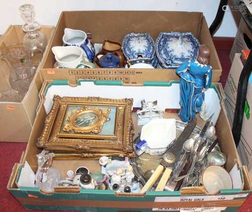 Two boxes containing a collection of ceramics, pictures and ...