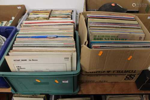 Three boxes of LPs and singles to include Elvis Foggy Mounta...