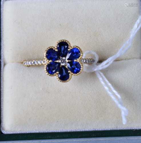 An 18ct yellow gold, sapphire and diamond dress ring, arrang...