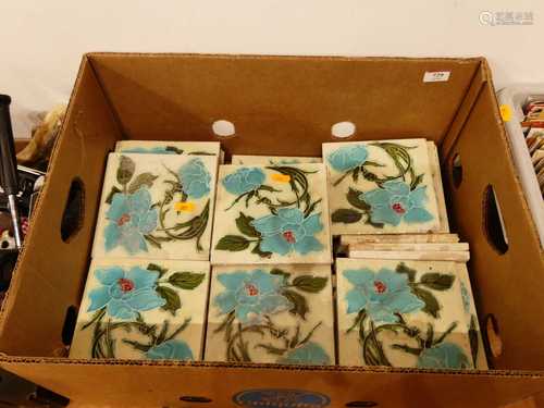 A set of 20th century cream and turquoise glazed floral deco...