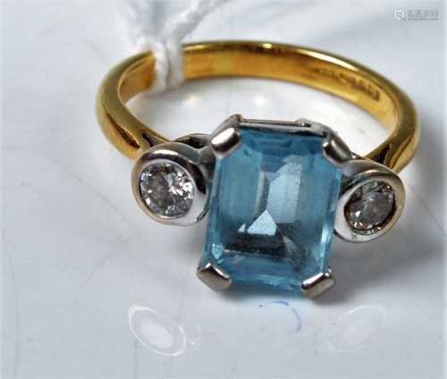 An 18ct gold, aquamarine and diamond set dress ring, the fou...