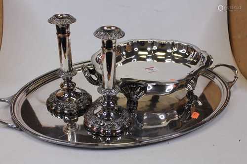 Plated wares, comprising twin handled oval tray with present...