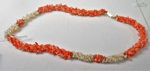 A modern coral and cultured pearl necklace, 52cm