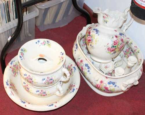 A Victorian floral decoration ironstone wash set to include ...