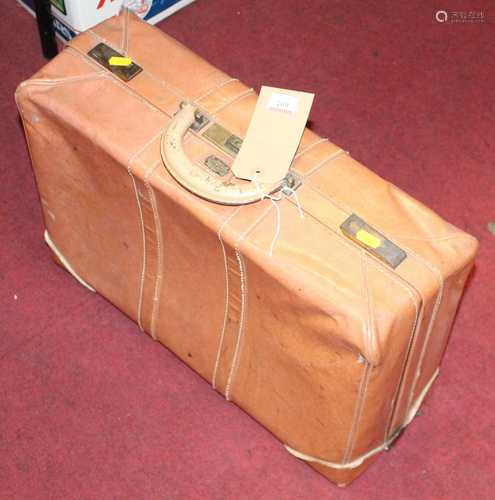 A 20th century tan leather hand suitcase