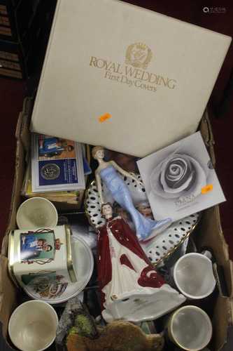 A box of Royal related effects, to include Royal Worcester f...