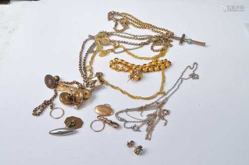 Assorted gilt metal wares, to include belcher chain with cro...