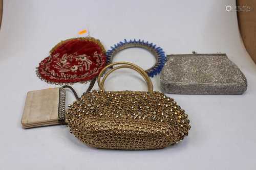 Three lady's evening bags, purse, and hair-slide (5)