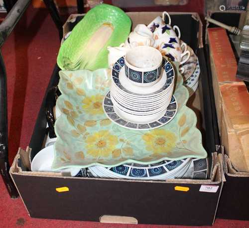 A box containing a collection of various ceramics to include...