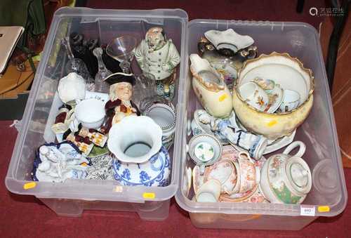 Two boxes containing a collection of various ceramics and gl...