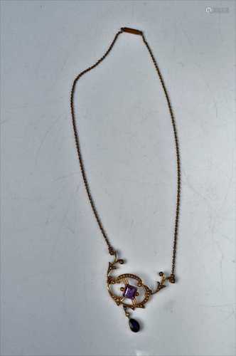 An Edwardian 15ct gold, amethyst and seed pearl set openwork...