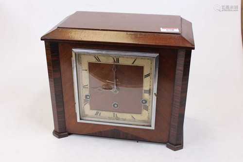 A 1930s walnut cased 8-day mantel clock with Westminster chi...