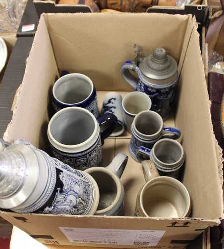 A box of German Rhineland stoneware bierstiens