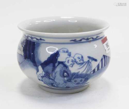 A Chinese export blue and white bowl, of squat circular form...