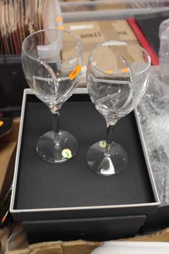 A pair of Waterford Crystal wine glasses, boxed, an Art Nouv...