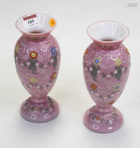 A pair of Victorian glass vases, having a flared rim to shou...