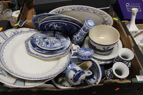 A box of ceramics to include a 19th century blue & white tra...