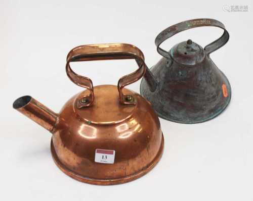 An early 20th century copper kettle of conical form with ang...