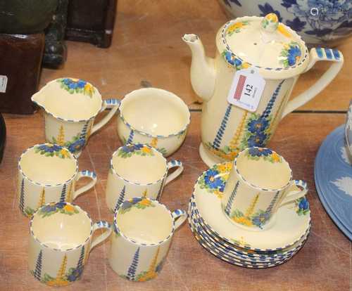 A Crown Devon Fieldings Art Deco six-place coffee service, h...