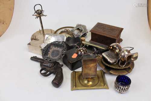 Assorted plated and metalware, to include ashtrays, bottle o...