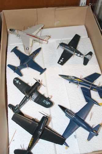 A collection of 7 plastic aeroplane built kits, mainly fight...