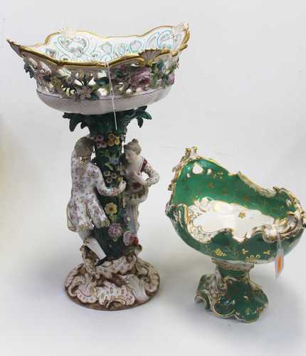 A late 19th century Dresden table centrepiece having a pierc...